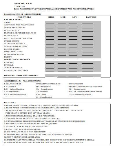 audit risk assessment form