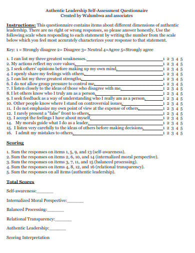 authenticate leadership assesssment questionnaire example