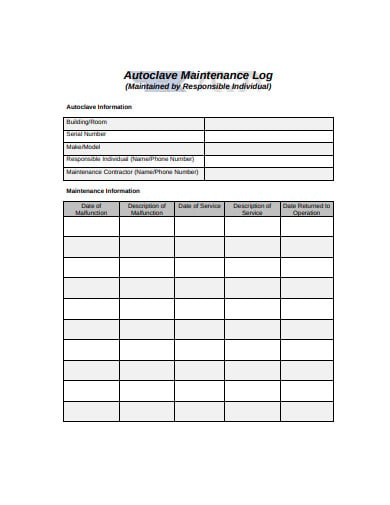 Free Printable Monthly Autoclave Maintenance Autoclave Cleaning Log 
