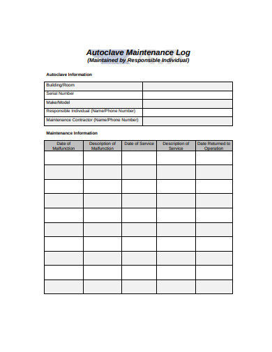 Autoclave Maintenance Log in PDF