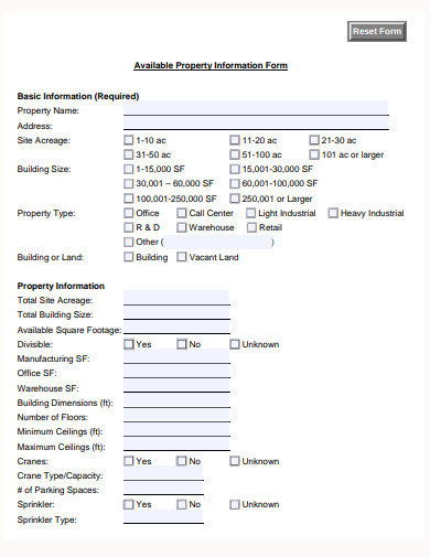 available property information form template