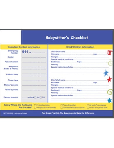 babysisters checklist template
