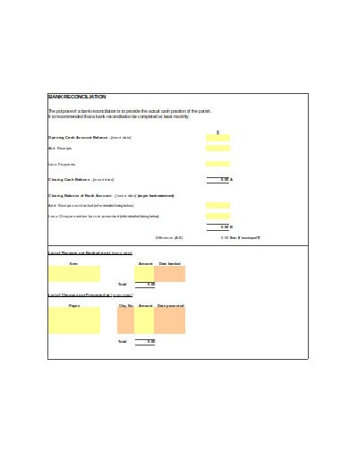 bank reconciliation template in xls