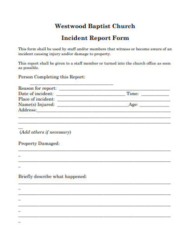 bapist church incident report form in pdf