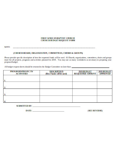 baptist church budget request form template