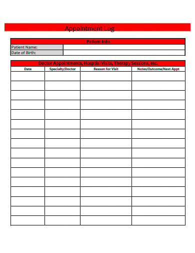 basic appointment log template