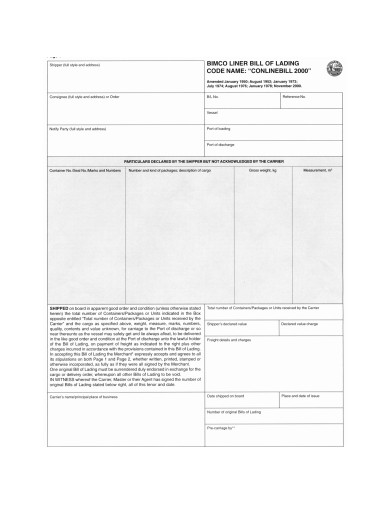 basic bill of lading template