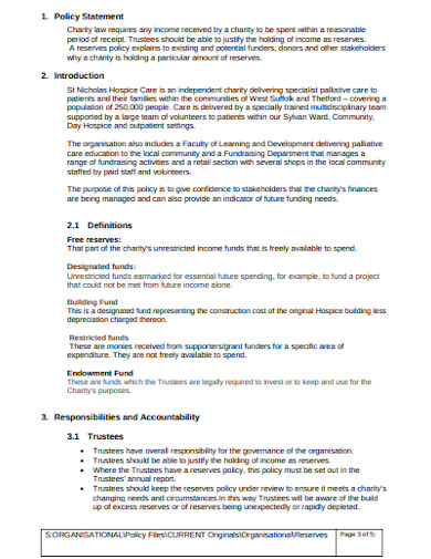 11+ Charity Commission Reserves Policy Templates in PDF | DOC