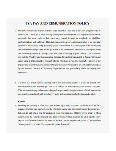 basic charity remuneration policy