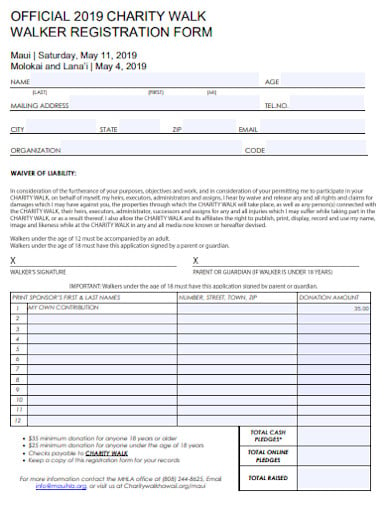 basic charity walk registration form