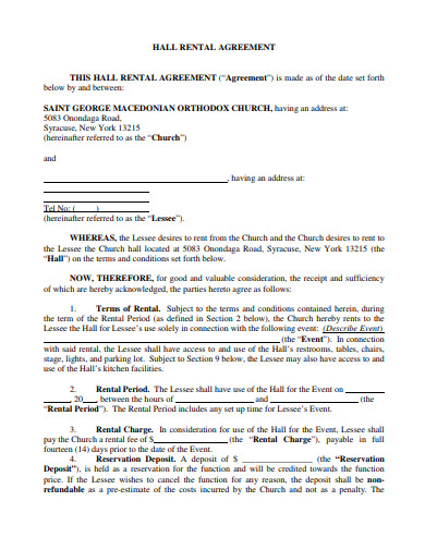 10+ Church Hall Rental Agreement Templates in PDF | DOC