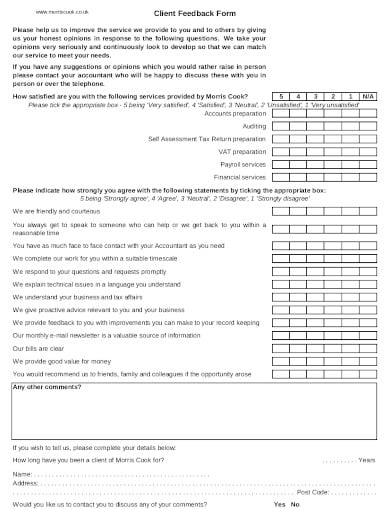 basic client feedback form in pdf