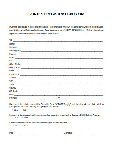 FREE 10  Contest Registration Form Templates in MS Word PDF