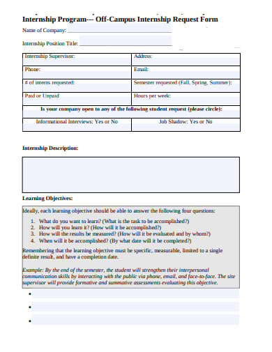 basic employer internship request form