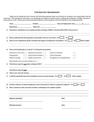 15+ Exit Interview Questionnaire Templates in PDF | Microsoft Word