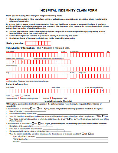 basic hospital indemnity claim form