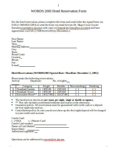 basic hotel registration form template
