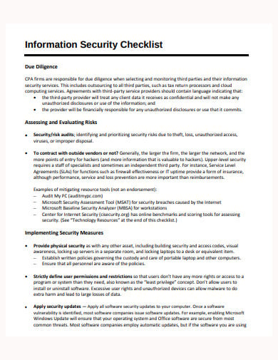 basic information security checklist template