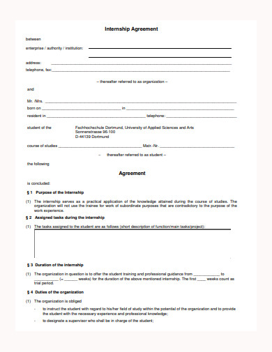 basic internship agreement form template