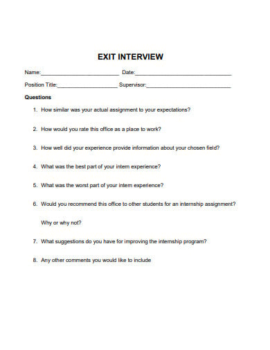 basic internship exit interview format