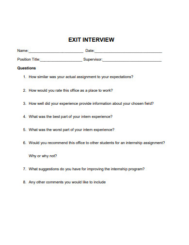 5+ Internship Exit Interview Templates in PDF