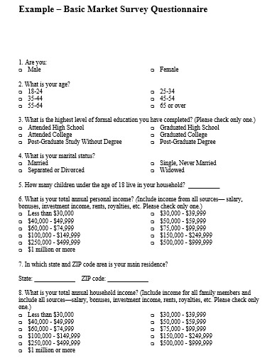 basic market survey questionnaire template