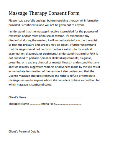 basic massage therapy consent form template