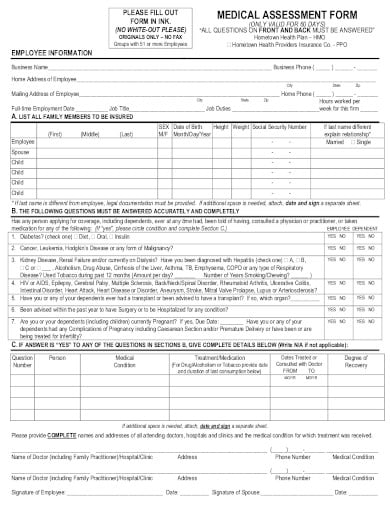 basic medical assessment form in pdf