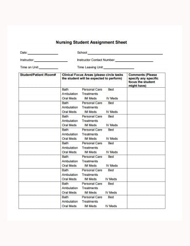 10 Nursing Assignment Sheet Templates In Doc Pdf 