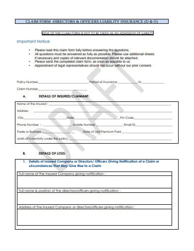 basic officers insurance liability claim form template