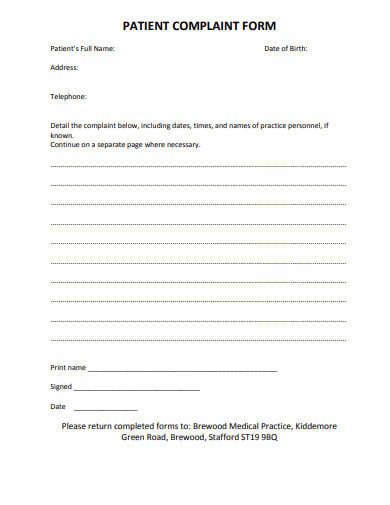 basic patient complaint form template