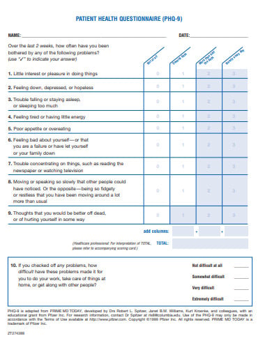 11 Patient Health Questionnaire Templates In Pdf Microsoft Word 8682