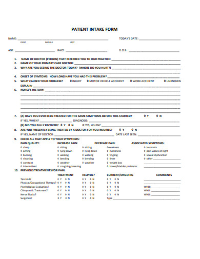 20+ Free Patient Intake Form Templates