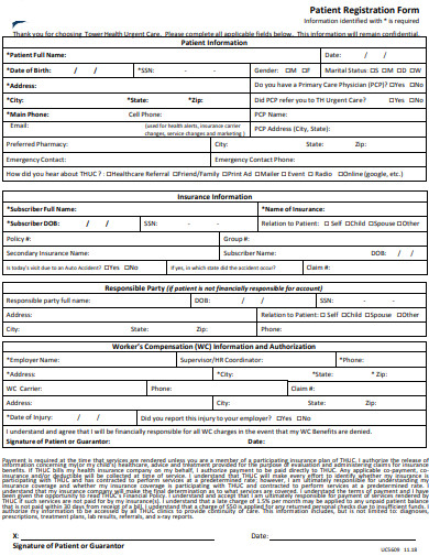 Printable Patient Registration Form Templates At Allbusinesstemplates 