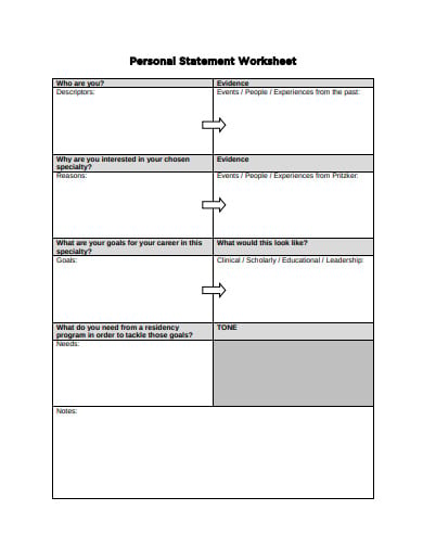 basic personal statement worksheet template