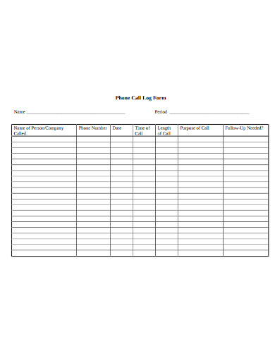 FREE 6+ Phone Call Log Form Templates in PDF | MS Word