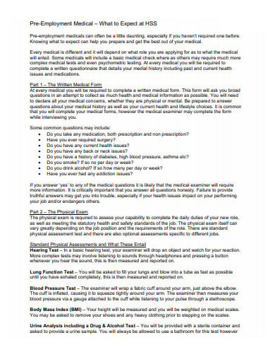 basic pre employment medical template