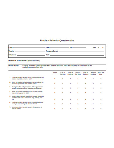 basic problem behaviour questionnaire template