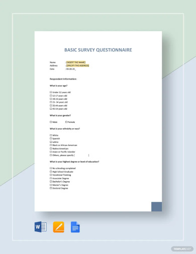basic quality survey questionnaire template