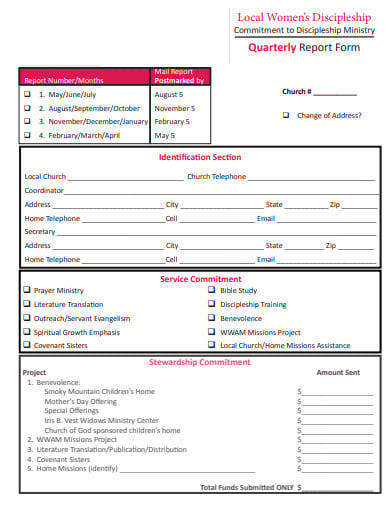 basic quarterly church report form template