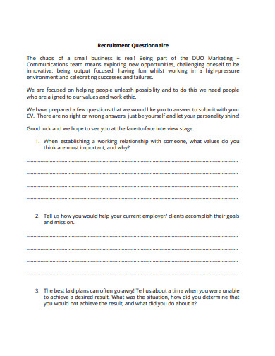 basic recruitment questionnaire template