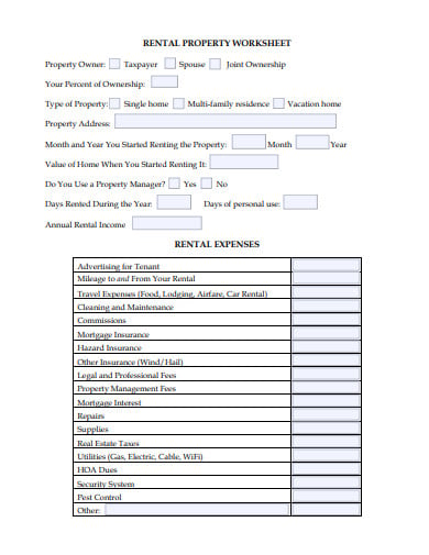 basic rental property worksheet template