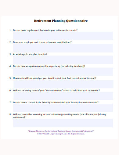 basic retirement planning questionnaire template