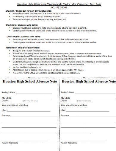 School Absence Note Template