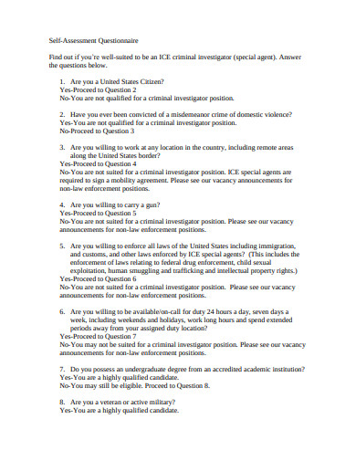 basic self assessment questionnaire in pdf