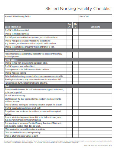 basic skilled nursing facility checklist