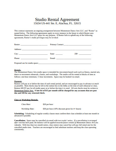 basic studio rental agreement