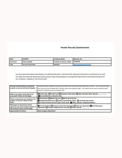 basic vendor security questionnaire template