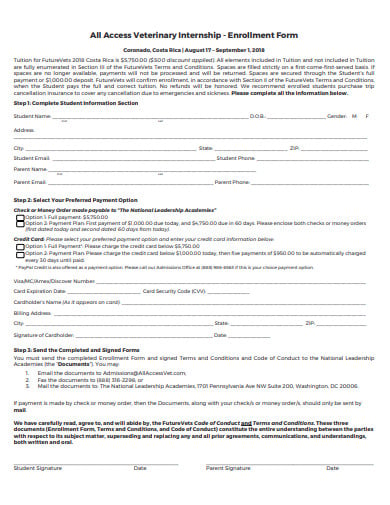 basic veterinary internship enrollment form