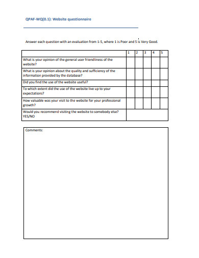 basic website questionnaire template